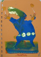 Zeichnung auf Bütten mit Gold-Emulsion, aus dem Jahr 2023 (prophetisch!), 20 x 13 cm, verso signiert und betitelt